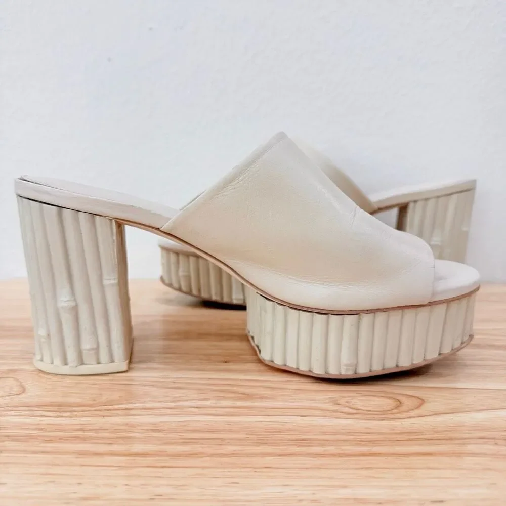 Cult Gaia Women's Size 39 US 9 Judith Almond White Platform Slip On Sandals